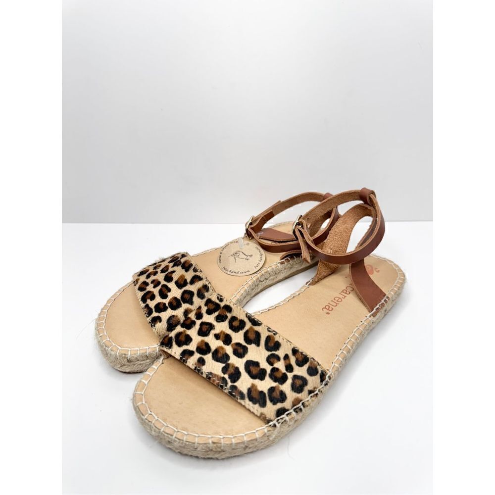 Macarena Sandals Womens Size 7 Leopard Print Leather Calf Hair Espadrilles‎
